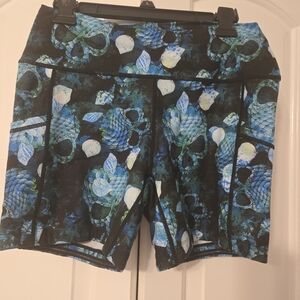 Constantly Varied Gear Blue and Black Athletic Shorts Tropical Print